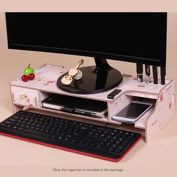 

Wooden Monitor Stand Riser Computer Desk Organizer with Keyboard Mouse Storage Slots for Office Supplies School Teachers