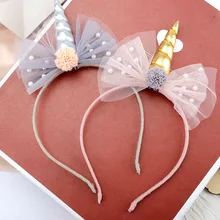 Корейский стиль, стиль, Детские газовые резинки для волос с жемчугом и единорогом, модный простой головной убор с пряжкой для девочек, женский головной Убор