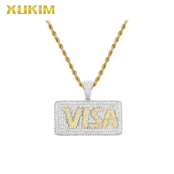 

Xukim Jewelry Iced Out Brass Necklace Men Visa Card Gold PendantNecklace Hip Hop Gold Necklace Dropshipping IP821