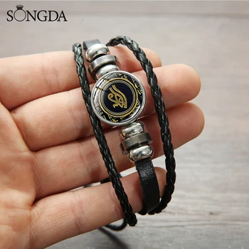 

Ancient Egypt Horus Eye Bracelet Retro Gold Wedjat Eye Simple Printed Glass Gem Braided Leather Bracelet Amulet Jewelry