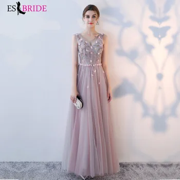 

Robe De Soiree Sparkle Evening Dresses Long ES2979 A-Line V-Neck Sleeveless Appliques Formal Dresses Women Elegant Gowns