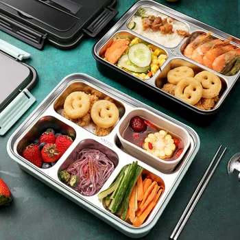 

Stainless steel lunch plate children's compartment lunch box adult leak proof food container kitchen food box portable outdoor