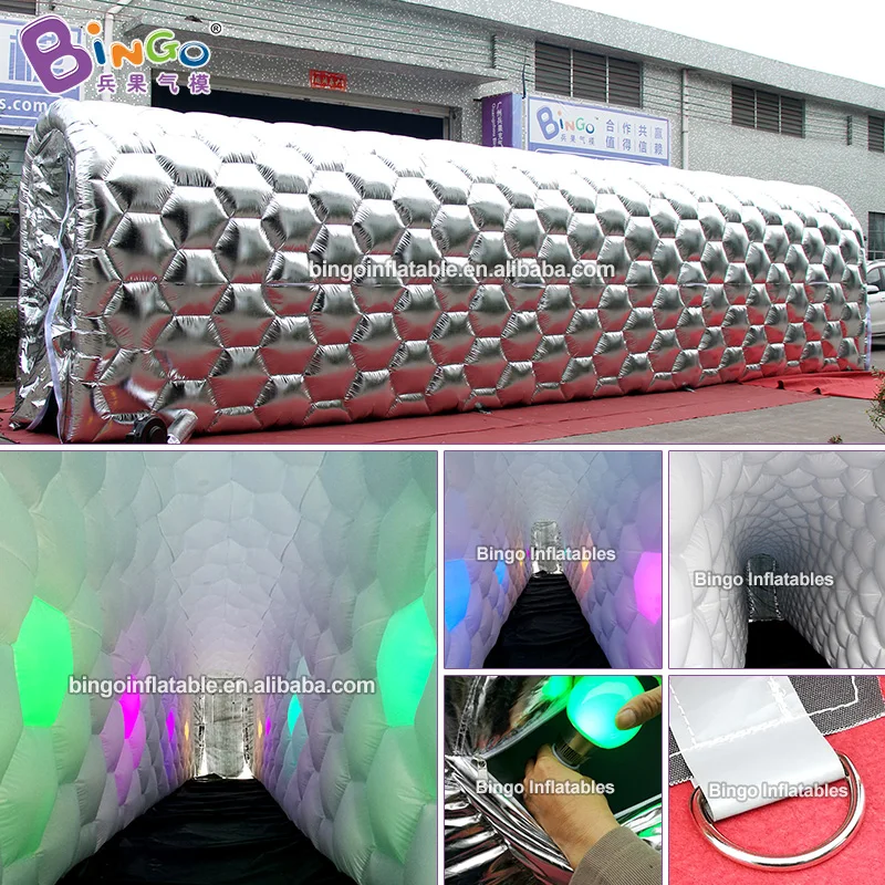 Customized 12x2x3 Meters Inflatable Straight Channel / Silver Blow-up Tunnel With LED Lights - BG-T0076 6