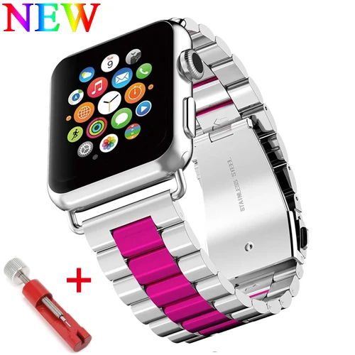silver wine red Ремешок для Apple Watch 44 мм 40 мм 42 мм 38 мм металлический браслет из нержавеющей стали iwatch Series 4 5 3 2 1 ремешок для часов - Цвет ремешка: silver wine red