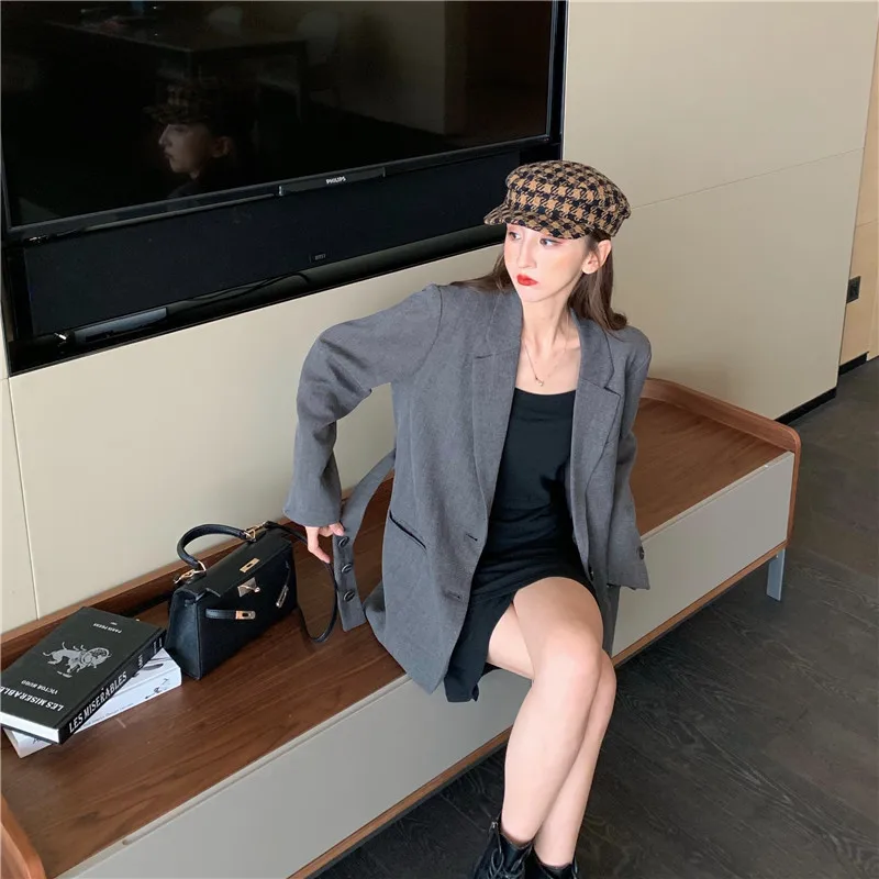 Retro Normcore Style Elegant Mid-length Suit Jacket