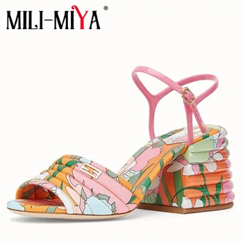 

MILI-MIYA Fashion Design Women Sandals Kid Suede Buckle Strap Ankle Wrap Square Heels Dress Party Shoes For Ladies Size 34-43