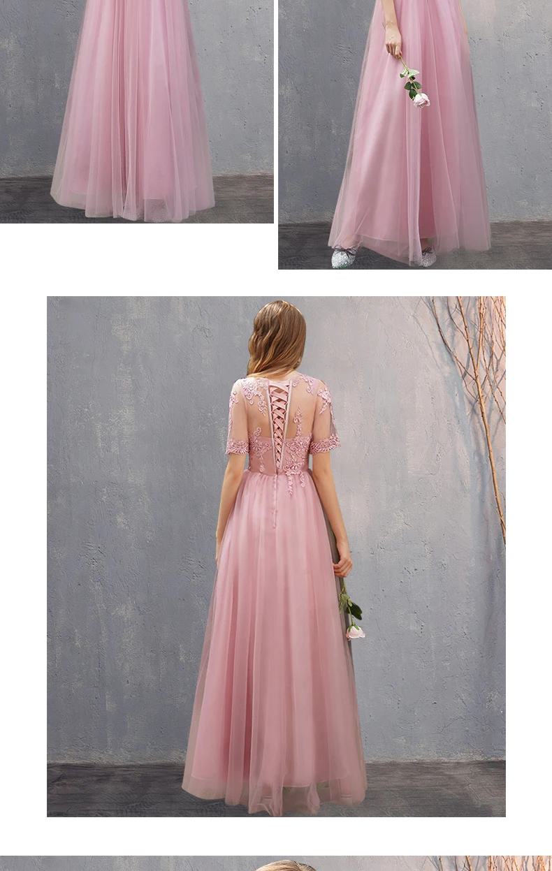 Новая розовая одежда для невесты длинные платья макси Аппликации Тюль без рукавов дамы элегантный для выпускного вечера платье на выпускной Vestido