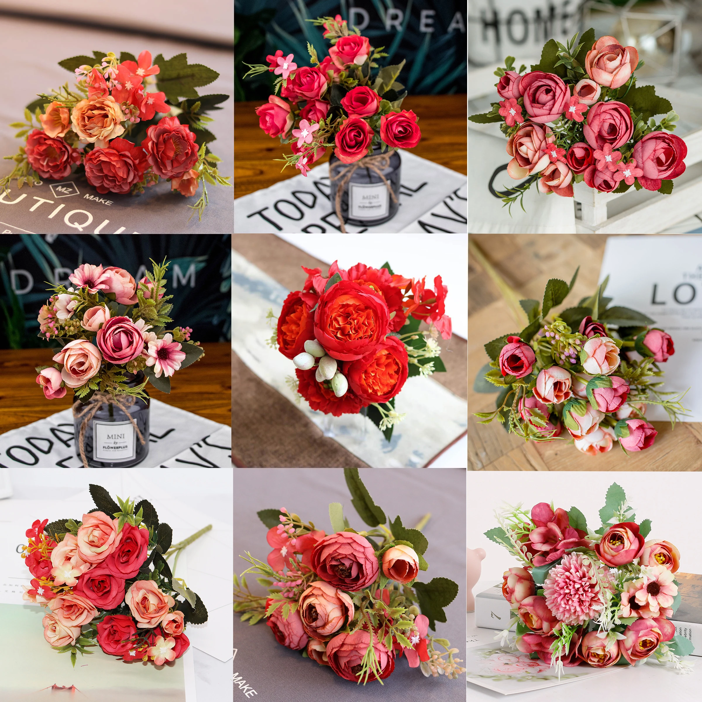 Fleurs artificielles rouges pivoine thé Rose automne soie, fausses fleurs  pour bricolage salon maison jardin décoration de mariage | AliExpress