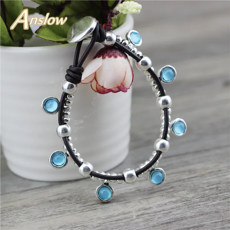 

Anslow Fashion Jewelry Handmade DIY Beads Friendship Lovers Couple Leather Bracelet Female Women Candy Acrylic Beads LOW0808LB