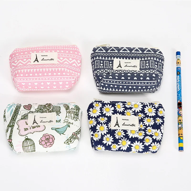 

0376 Fabric Wallet Small Retro Zero Cotton Linen Fresh Pastoral Style Women's Printed Bag Earphone Bag Cylindrical Package