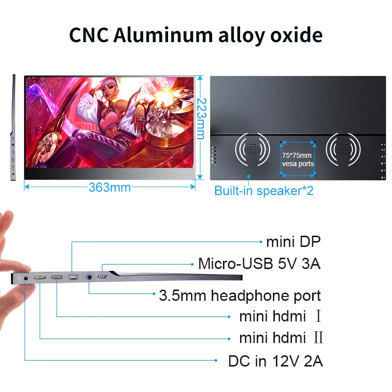 Ультра тонкий 15,6 дюймов 4K портативный монитор ips экран HDMI DP для ноутбука Ps4 Xbox raspberry pi игровая камера tv алюминиевый сплав