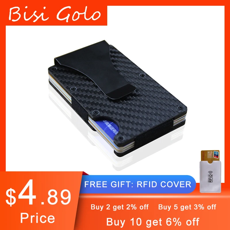 

Bisi Goro 2020 Carbon Fiber Credit Card Holder Minimalist Mini Wallet Aluminum Metal RFID Blocking Business Bank Card Case Men