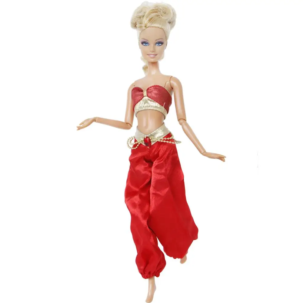1 Set Red Fairy Tale Outfit Copy Jasmine Princess Dress Top Trousers Dollhouse Clothes Accessories for Barbie Doll KidsToy