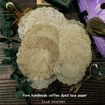 

10Pcs Handmade Coffee Dyed Lace Material Paper Junk Journal Decoration DIY Scrapbooking Craft Paper