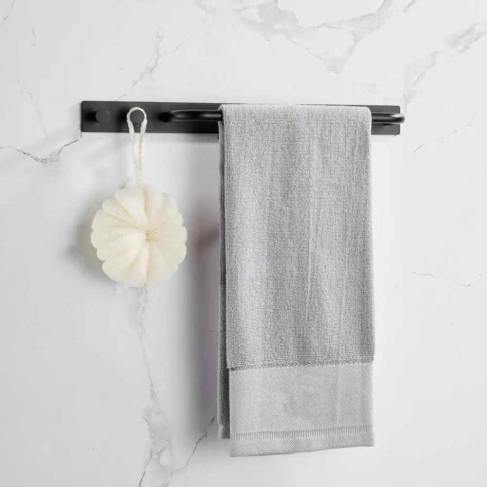 

Towel Bar Holder Rack Robe Hook Matte Black Strong Viscosity Adhesive Rustproof 304 Stainless Steel Bathroom Accessories
