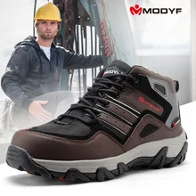 MODYF дышащая мужская защитная обувь стальной носок Рабочая обувь для мужчин анти-разбивая строительство Пешие прогулки со светоотражающими
