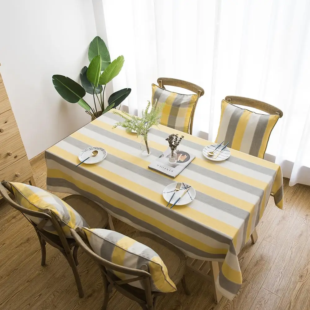 

Waterproof Decorative Table Cloth Nordic striped Cotton and Linen Rectangle Desk Tablecloth Dining Home Decor Table Cover