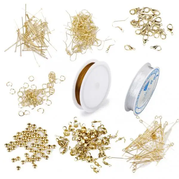 

Jewellery Making Starter Kit Findings Elastic Cord Thread Golden