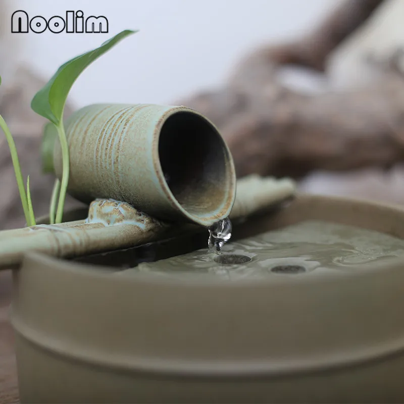Simple Ceramic Bamboo Style Water Fountain Crafts Office Desktop Waterscape Indoor Feng Shui Ornaments Home Decor Wedding Gifts
