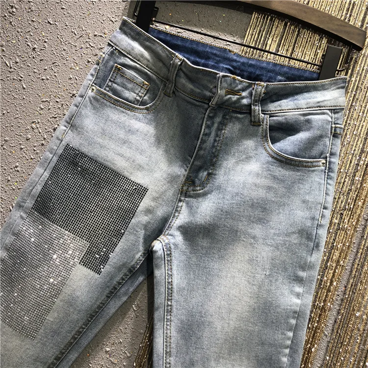 

Women Jeans 2020 Spring New High Waist Stretch Slim-Fit Heavy Industry Hot Drilling Pencil Jeans Pants Jean Femme Nancylim