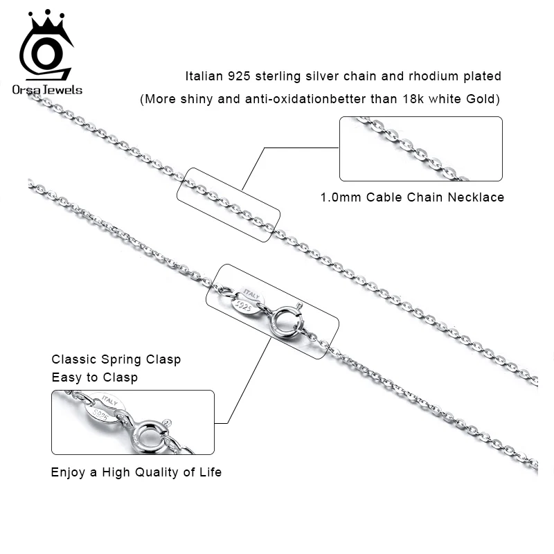 Silver Necklace 925 Sterling Silver Cable Chain Personalize Necklace 45 50 55cm For Women