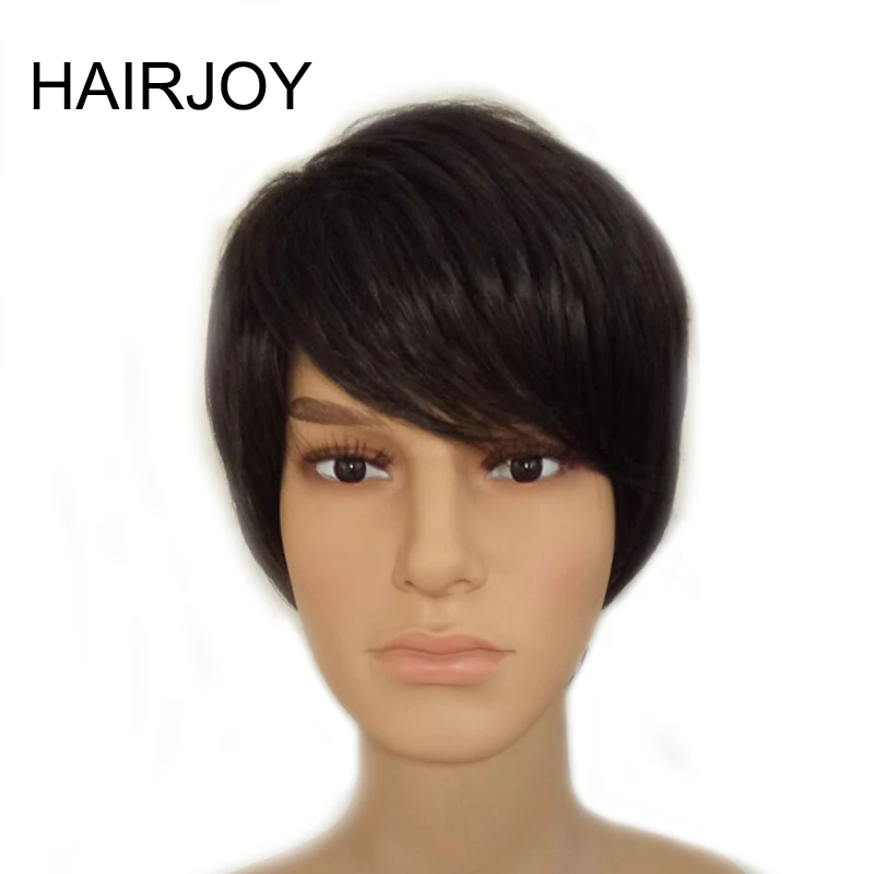 

HAIRJOY Short Straight Full Wig for Women and Men SyntheticHair Wigs Side Bangs Heat Resistant 5 Colors Available Free Shipping