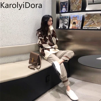 

2019 autumn and winter new women's small fragrance suit stylish Korean version of the professional knitting two-piece