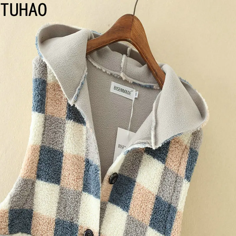 TUHAO размера плюс 5XL 4XL 3XL Женский винтажный клетчатый жилет Осень Зима Повседневная Уличная одежда без рукавов Harajuku женский жилет пальто LZ71