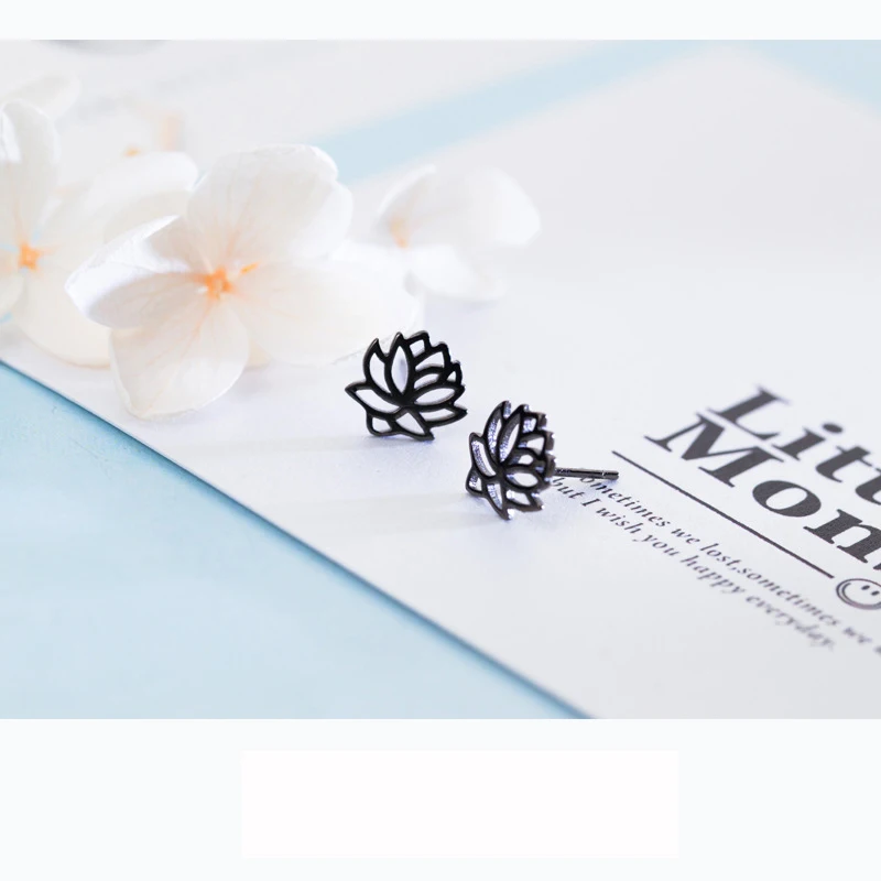 Trusta 925 пробы серебряные женские ювелирные изделия Модные милые миниатюрные черные полые серьги-гвоздики в виде цветка для дочери подарок для девочек DS228