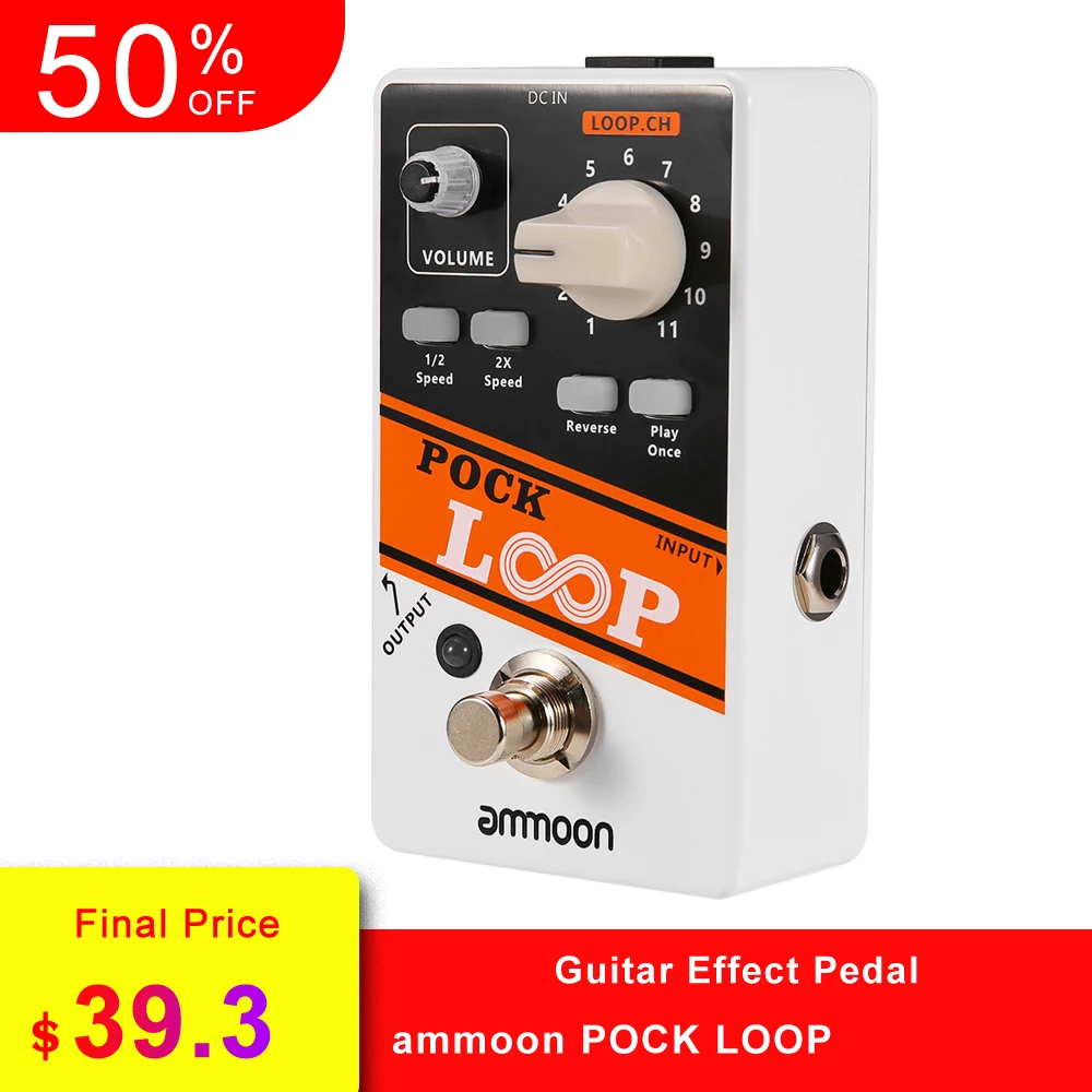 

ammoon POCK LOOP Looper Guitar Effect Pedal 11Loopers Max.330mins Recording Time Supports Playback Reverse Functions True Bypass