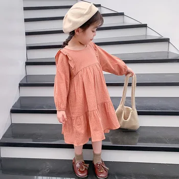 

DFXD 2-7Y Toddler Kids Baby Girl Spring Autumn Dress Ruffles Long Sleeve Solid Cotton Linen Party Casual Dress Kids Clothes New