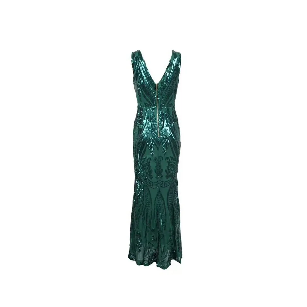 Новое женское синее платье с блестками и v-образным вырезом без рукавов Vestido знаменитое вечернее облегающее платье