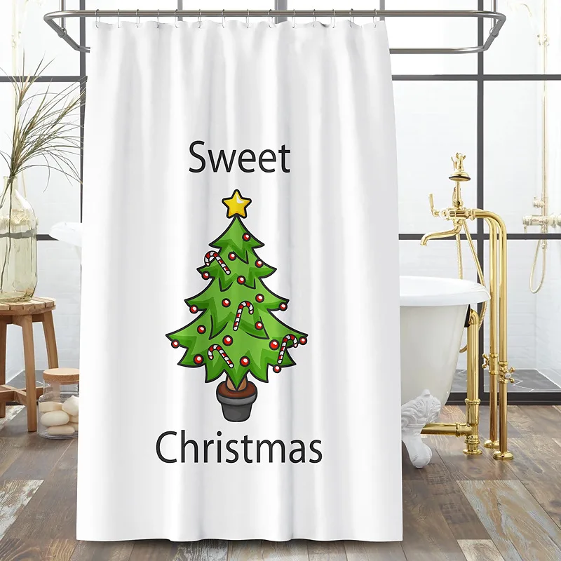 

Christmas tree shower curtain 3D printing polyester partition curtain waterproof and mildew thickened bathroom shower curtain