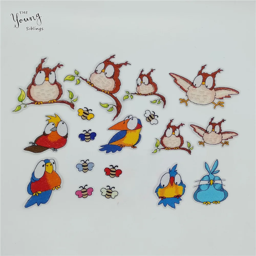 

New arrive Cartoon Bird Bee Patch Embroidery Iron on patch Motifs Stickers DIY Hot melt adhesive Clothing Badges Accessories