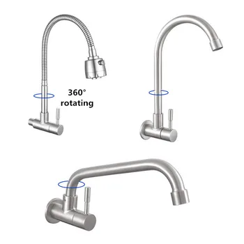 

G1/2 304 Stainless Steel Kitchen Bathroom Wall-mounted Faucet 360° Rotating Single Cold Sink Tap Lengthen Mop Pool Bibcock