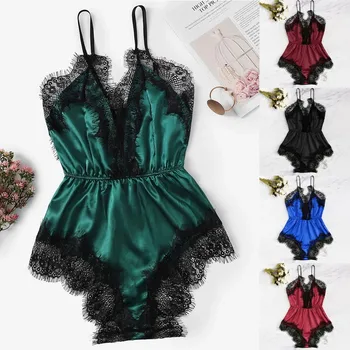 

Sexy Bodysuit Pyjamas for Women Sleepwear Lace Satin Silk Lingerie pizama damska Female Underwear pijama para mujer