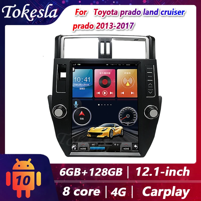 

Автомобильный радиоприемник Tokesla для Toyota prado land cruiser, 2 Din, Android, стереоприемник Tesla, центральный мультимедийный Dvd-видеоплеер, экран