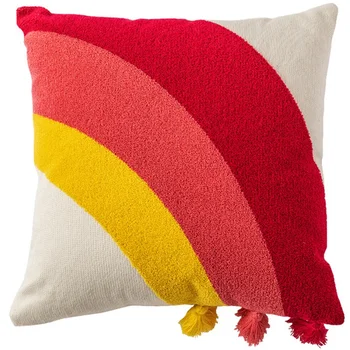 

Tassels Cushion Cover Cute Rainbow Embroidery Pillow Cover Stylish Home Decoration Kids Room