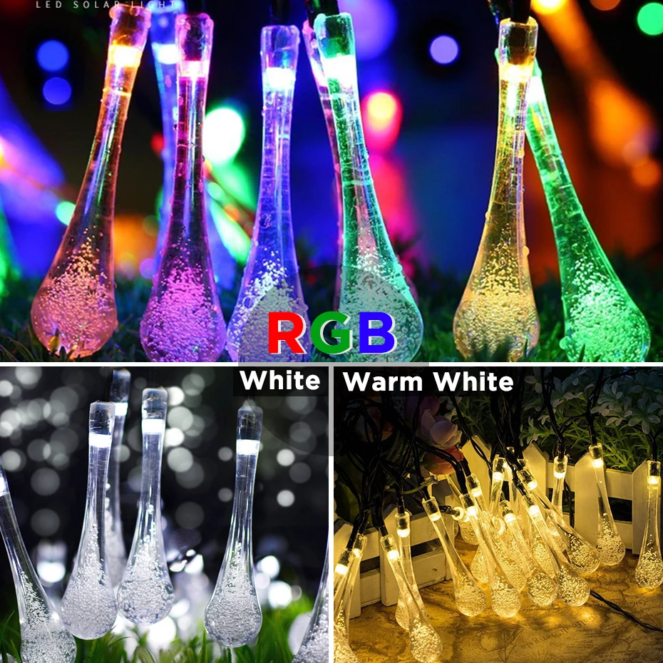 Светодиодные сказочные огни Рождественские декоративные огни наружные пузырьки/капли/звезды/цветок лампа холодный белый теплый RGB праздничное освещение