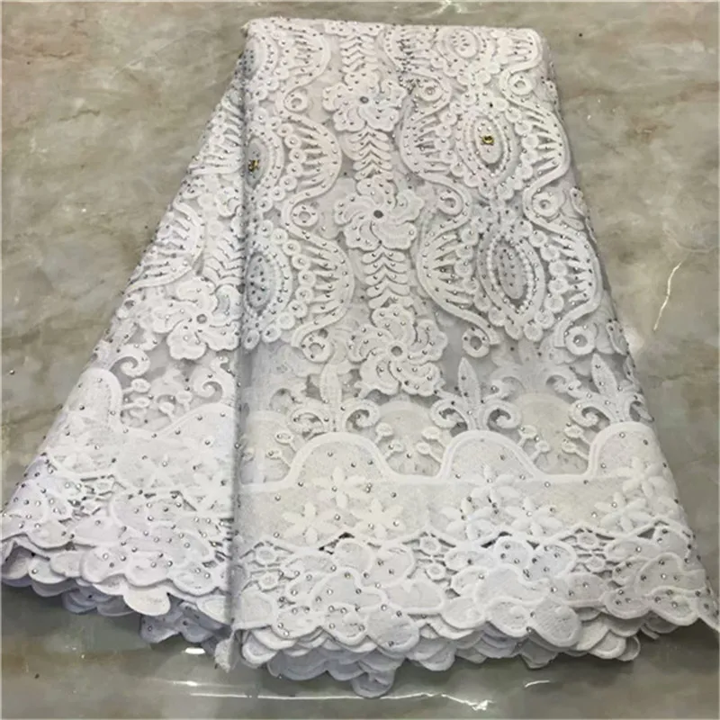 

2019 Latest African Lace Fabric High Quality Pure White French Net Embroidery Tulle Lace Fabric For Nigerian Wedding Party Dress
