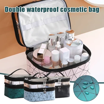

Hot Double-Layer Waterproof Cosmetic Bag Upgrade Large Capacity Visual Cosmetics and Toiletries Storage Case t6