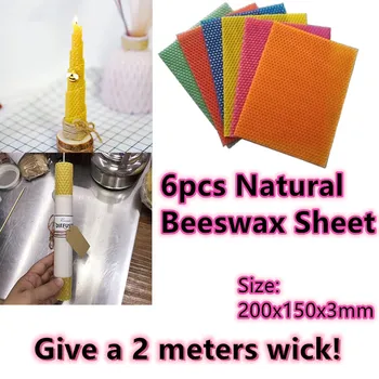 

6pcs Natural Beeswax Sheet To Make Candle 200x150x3mm Handmade DIY Honey Candle Material for Child Wax Craft with 2 Meters Wick
