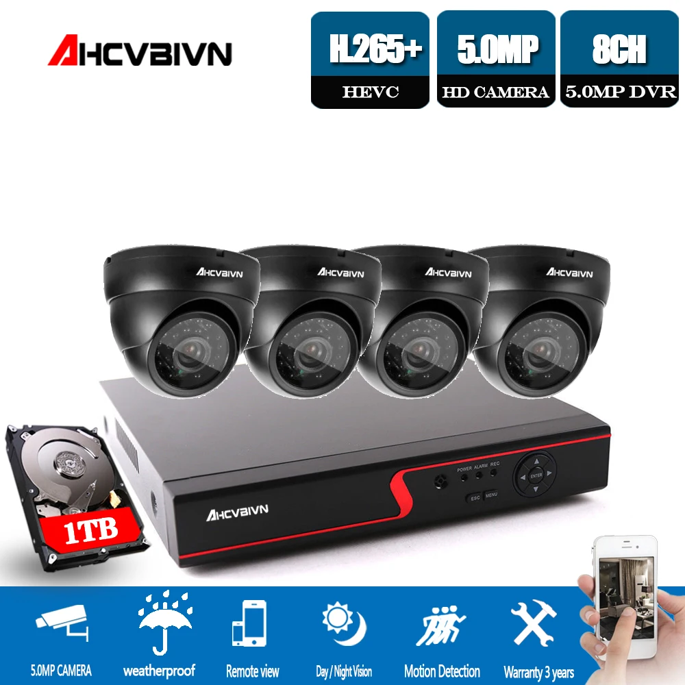 

CCTV AHD 4 PCS 5.0MP Camera Security System IP66 MINI 24 pcs IR Light Dome 3.6mm lens urveillance camera DVR 8CH HD 5MP Video In