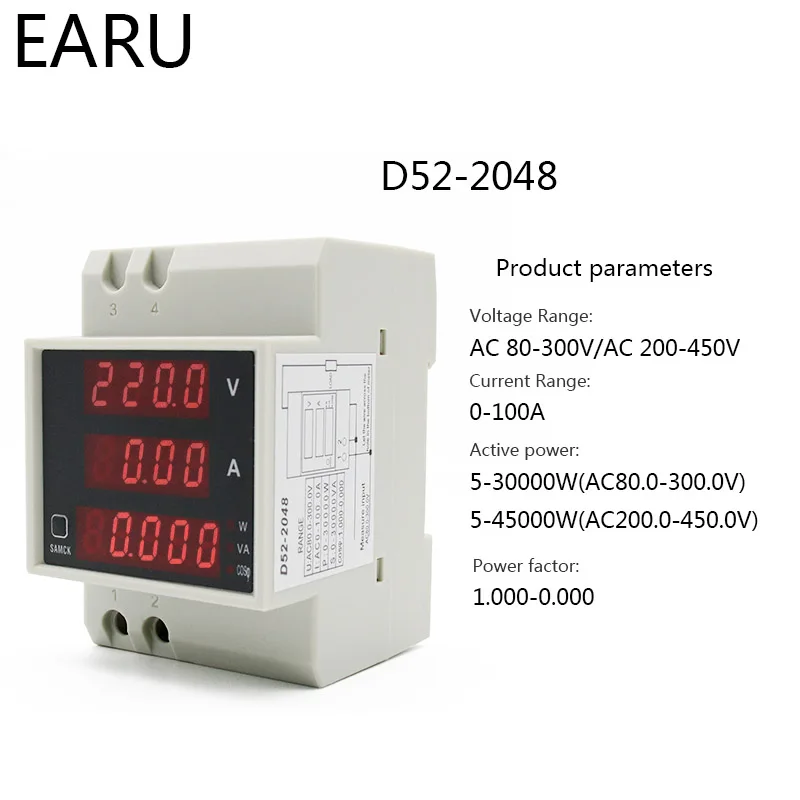 Цифровой счетчик энергии на din-рейку светодиодный коэффициент активной мощности многофункциональный измеритель мощности Вольтметр Амперметр Напряжение Ампер тестер DIY