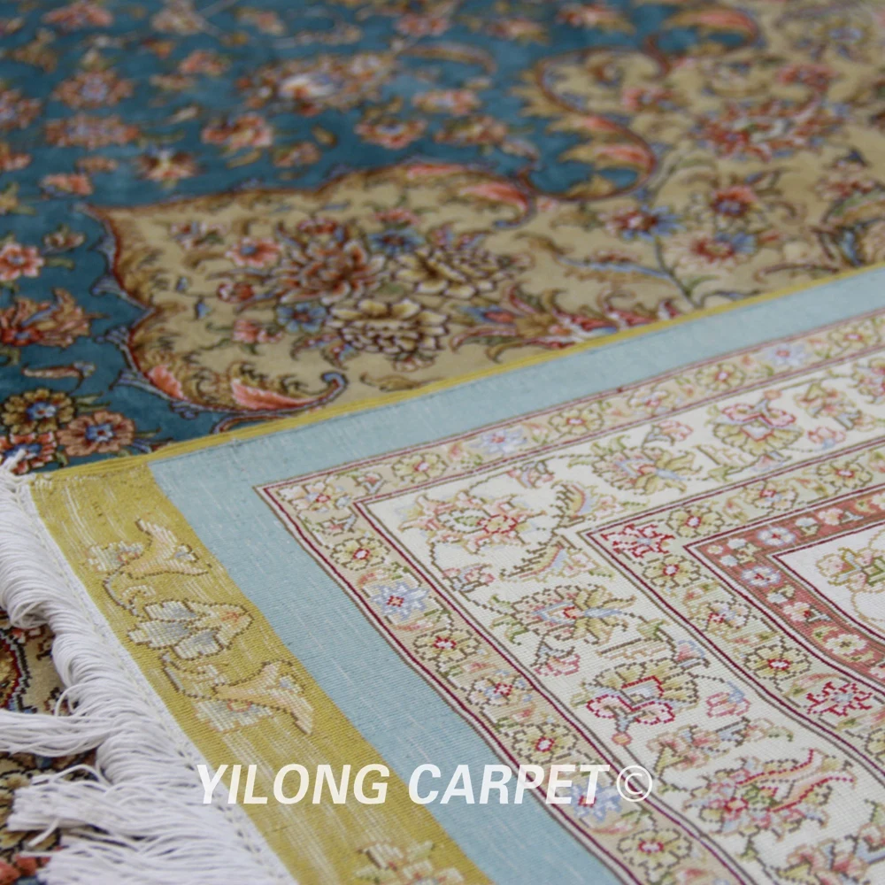 Yilong 10'x14' элегантный светло-голубой турецкий дизайн handknotted Шелковый персидский ручной работы ковры (TJ061A)