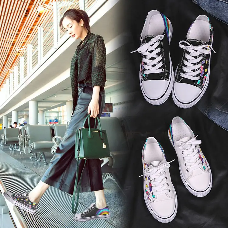

Floral-Print Canvas Shoes Women's STUDENT'S Shoes Children 2019 Trendy Shoes New Style Summer Korean-style White Shoes Women's B