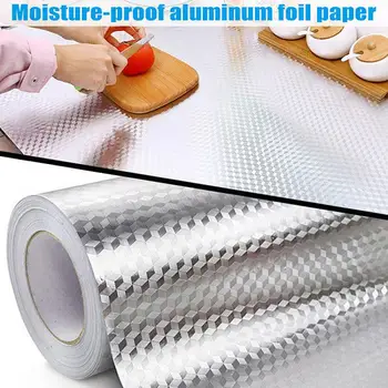 Kitchen Oil proof Waterproof Stickers Aluminum Foil Kitchen Stove Cabinet Self Adhesive Wall Sticker DIY Croppable Wallpaper