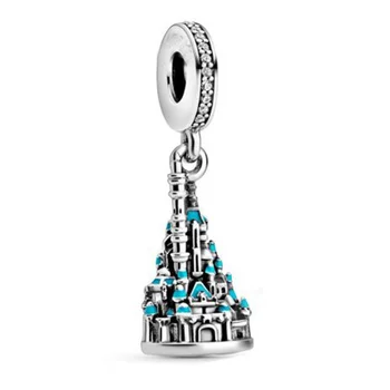 

2020 New Real 925 Sterling Silver Beads Enamel Castle Dangle Charms Fit Original Charm Pan Bracelet For Women DIY Jewelry
