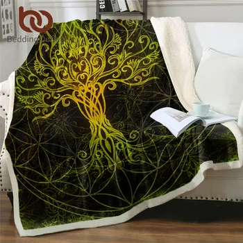 

BeddingOutlet Luxury Blankets For Bed Tree of Life Sherpa Fleece Blanket Golden Black Furry Blanket Floral Plush Bedspreads