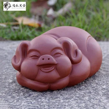 

purple sand tea pure hand-made handicrafts big sculptures porcine Zodiac tea and tea saucers Favorite Tea handicraft decoration